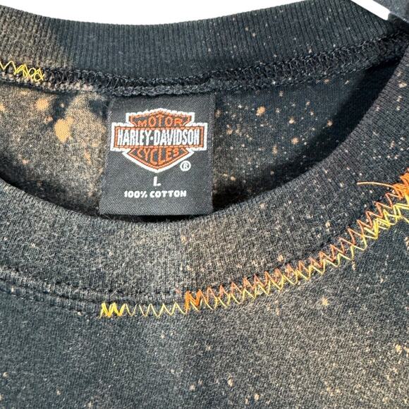 Reworked Harley Davidson Cropped Graphic Tee Large Oversized Bleached Boho Edgy - Picture 5 of 5